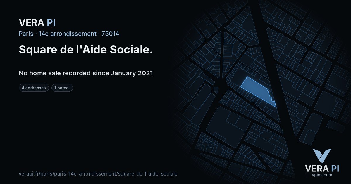 Square de l'Aide Sociale, 14e arrondissement at night – every parcel coloured by the prices around it, the street's own parcels lit
