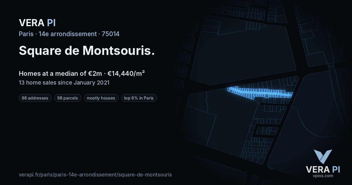 Square de Montsouris, 14e arrondissement at night – every parcel coloured by the prices around it, the street's own parcels lit