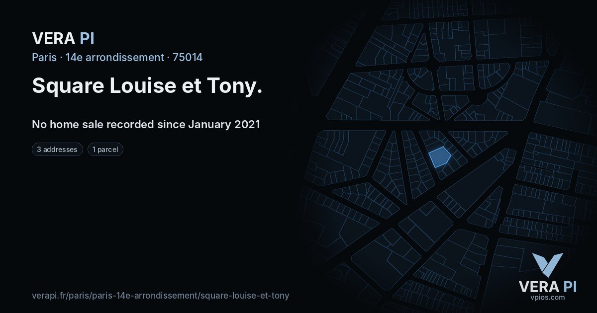 Square Louise et Tony, 14e arrondissement at night – every parcel coloured by the prices around it, the street's own parcels lit