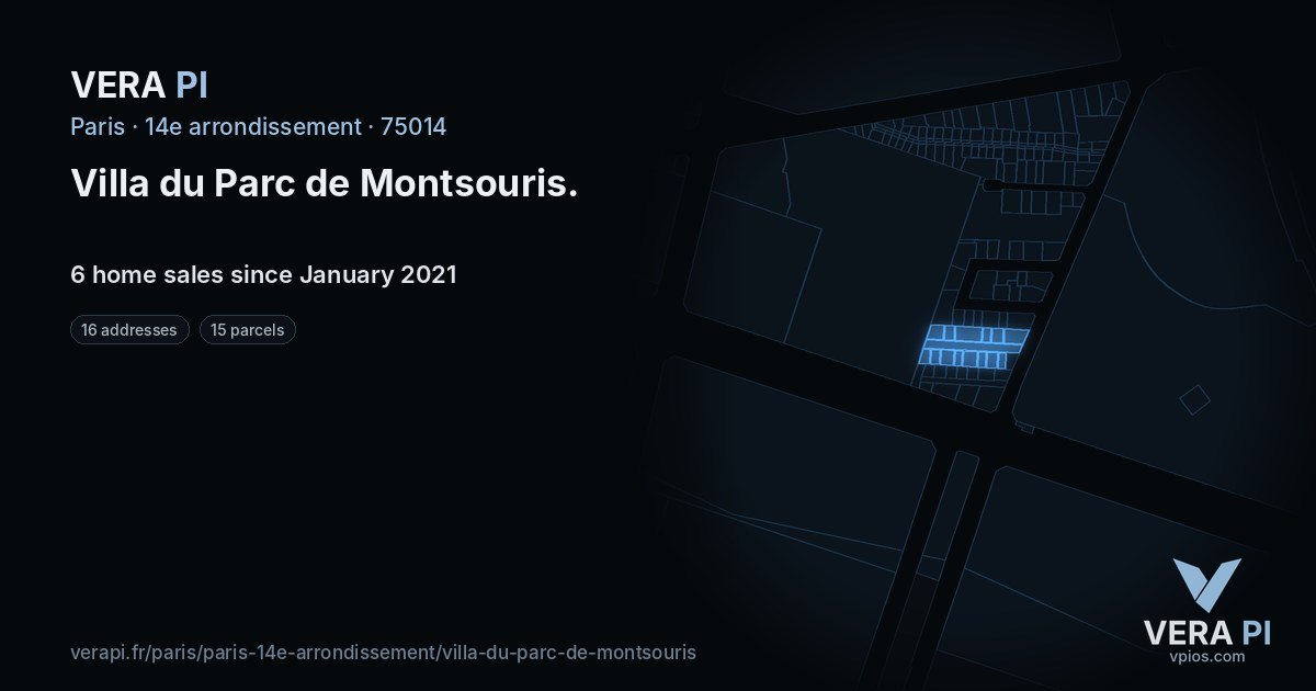 Villa du Parc de Montsouris, 14e arrondissement at night – every parcel coloured by the prices around it, the street's own parcels lit