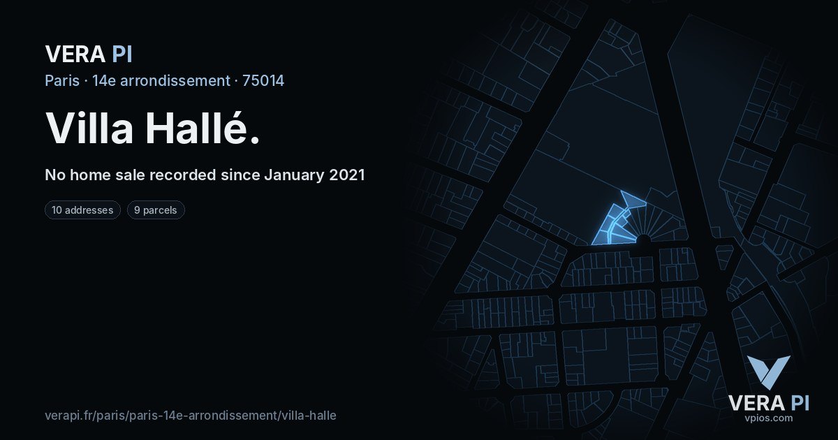 Villa Hallé, 14e arrondissement at night – every parcel coloured by the prices around it, the street's own parcels lit