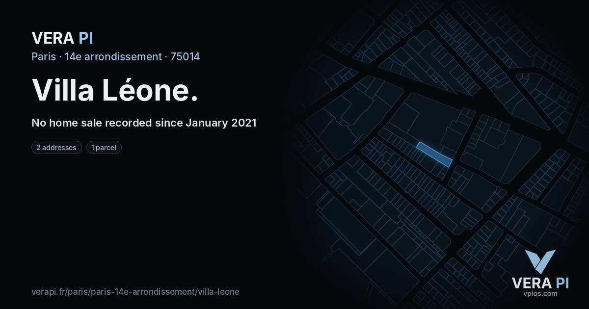 Villa Léone, 14e arrondissement at night – every parcel coloured by the prices around it, the street's own parcels lit