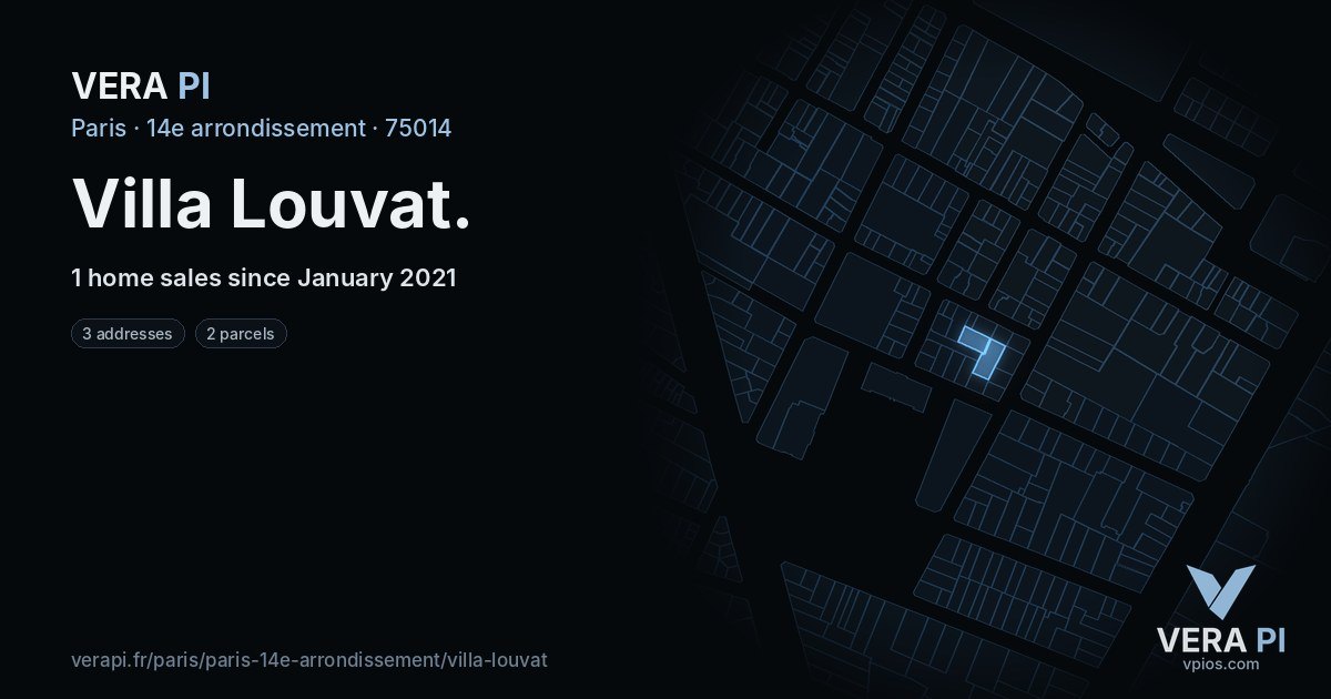 Villa Louvat, 14e arrondissement at night – every parcel coloured by the prices around it, the street's own parcels lit