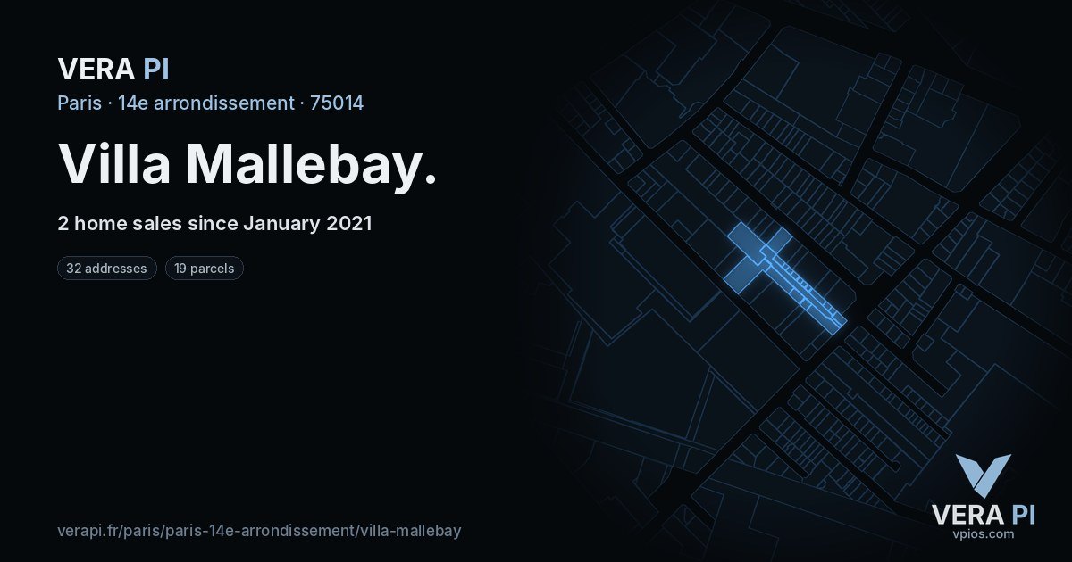 Villa Mallebay, 14e arrondissement at night – every parcel coloured by the prices around it, the street's own parcels lit
