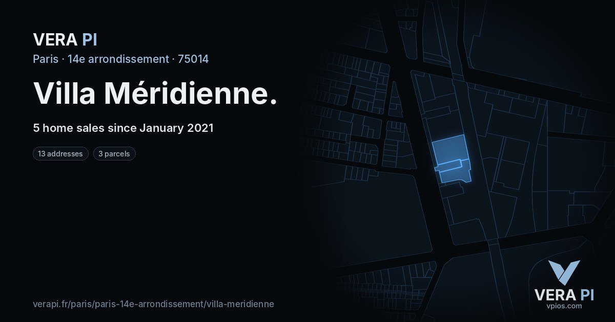 Villa Méridienne, 14e arrondissement at night – every parcel coloured by the prices around it, the street's own parcels lit