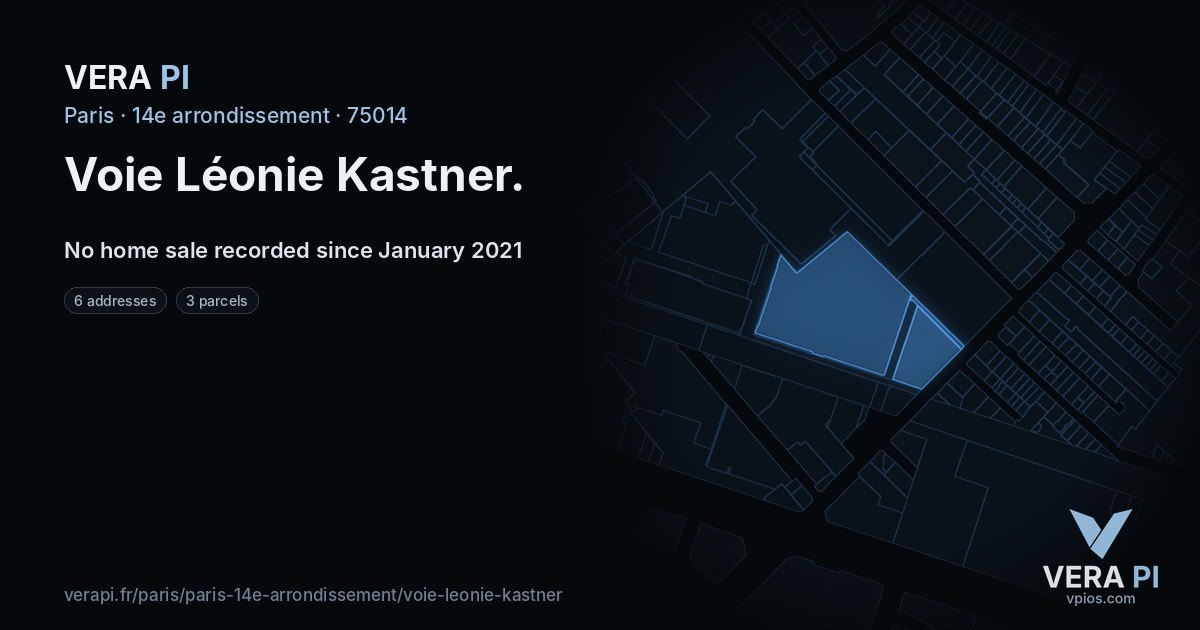 Voie Léonie Kastner, 14e arrondissement at night – every parcel coloured by the prices around it, the street's own parcels lit