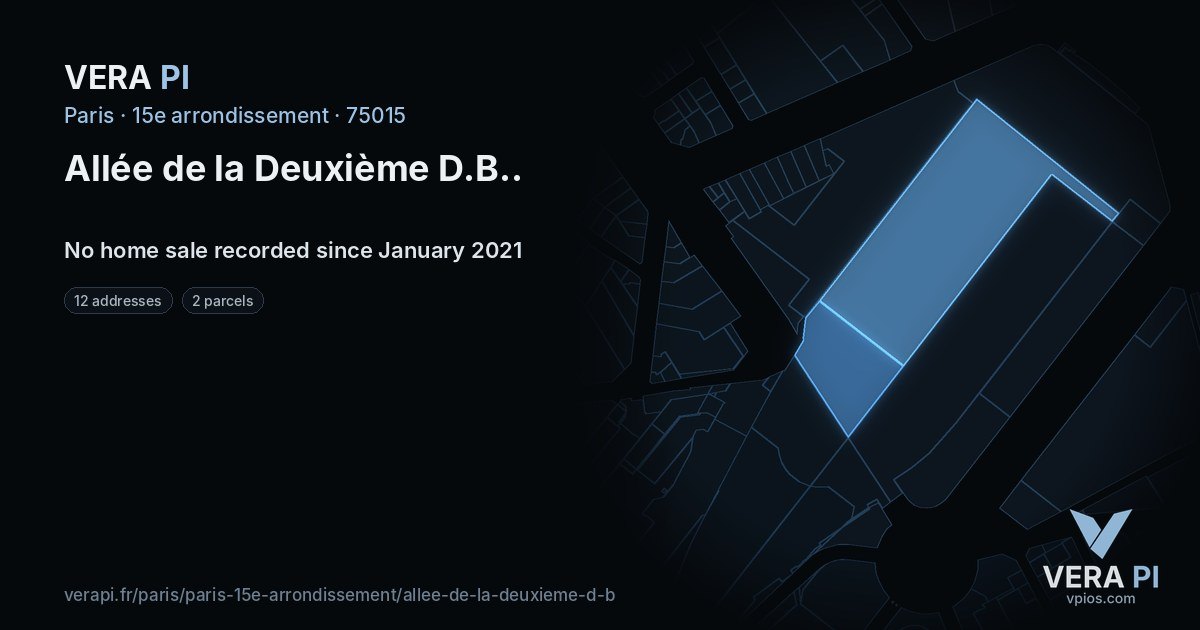 Allée de la Deuxième D.B., 15e arrondissement at night – every parcel coloured by the prices around it, the street's own parcels lit
