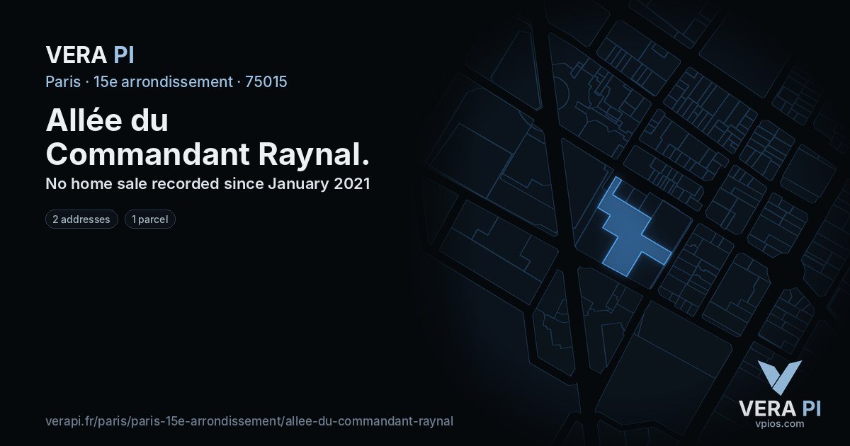 Allée du Commandant Raynal, 15e arrondissement at night – every parcel coloured by the prices around it, the street's own parcels lit