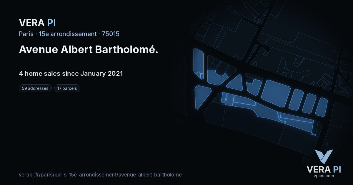 Avenue Albert Bartholomé, 15e arrondissement at night – every parcel coloured by the prices around it, the street's own parcels lit