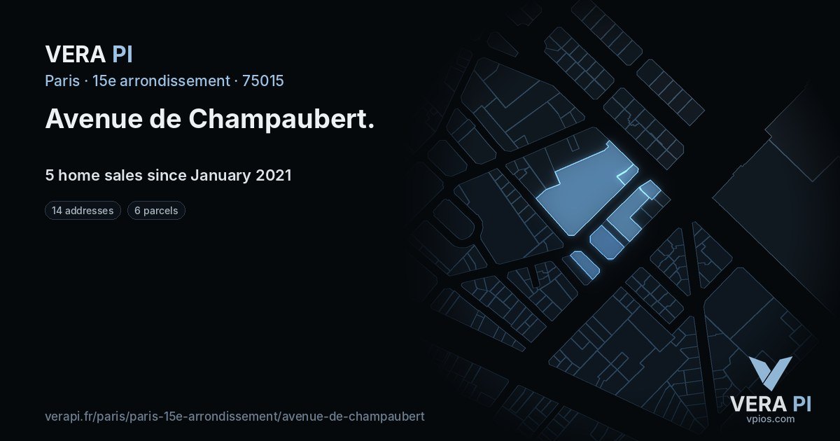 Avenue de Champaubert, 15e arrondissement at night – every parcel coloured by the prices around it, the street's own parcels lit