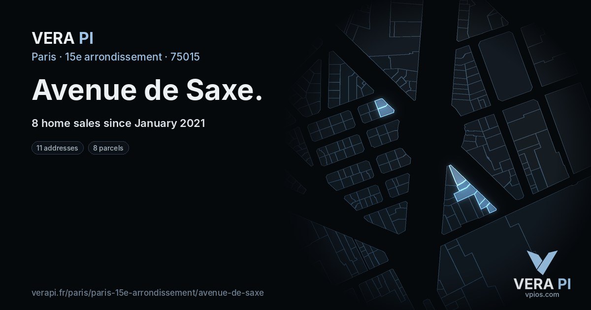 Avenue de Saxe, 15e arrondissement at night – every parcel coloured by the prices around it, the street's own parcels lit