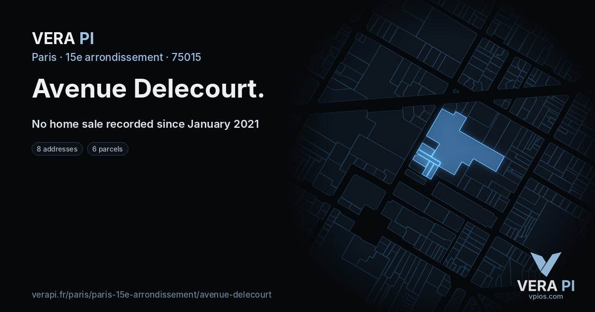 Avenue Delecourt, 15e arrondissement at night – every parcel coloured by the prices around it, the street's own parcels lit