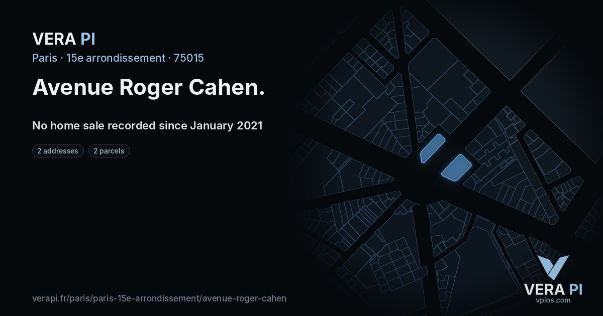 Avenue Roger Cahen, 15e arrondissement at night – every parcel coloured by the prices around it, the street's own parcels lit