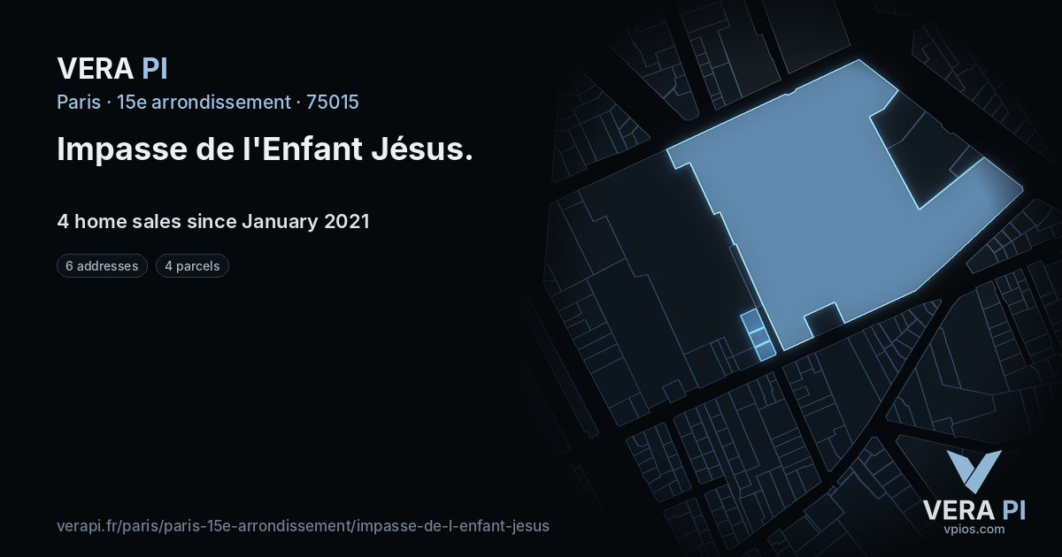 Impasse de l'Enfant Jésus, 15e arrondissement at night – every parcel coloured by the prices around it, the street's own parcels lit