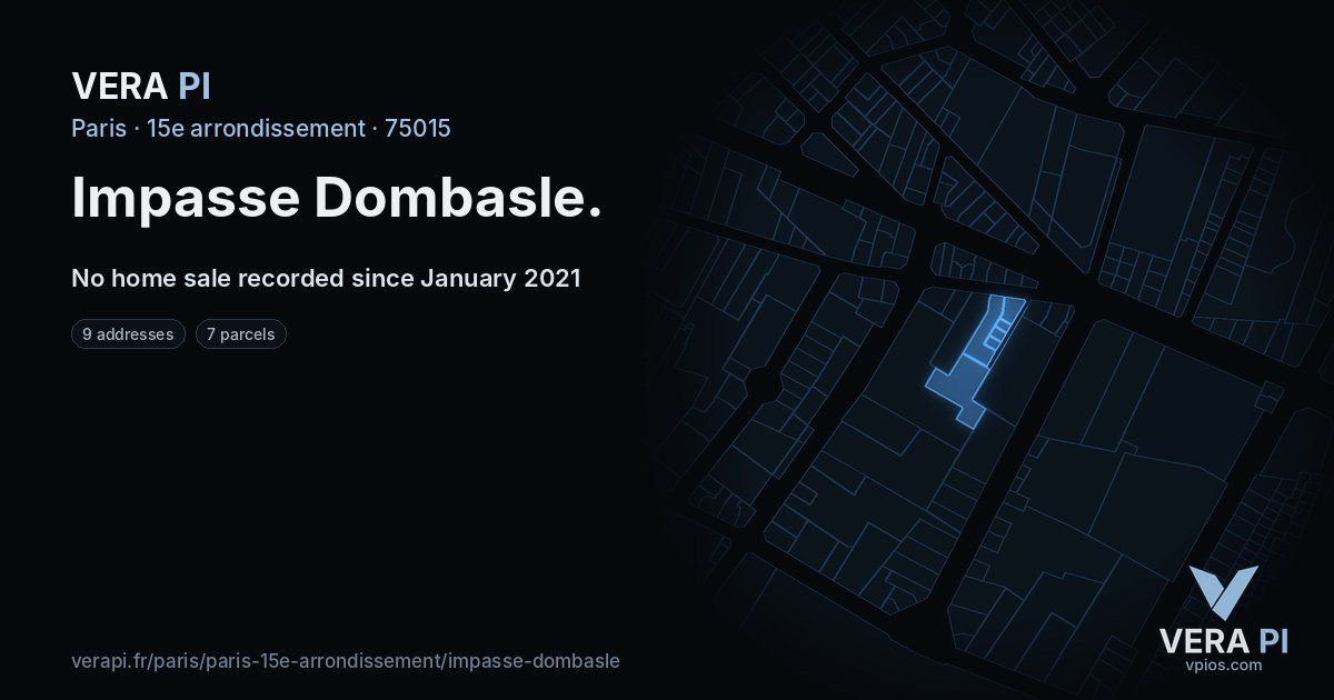 Impasse Dombasle, 15e arrondissement at night – every parcel coloured by the prices around it, the street's own parcels lit