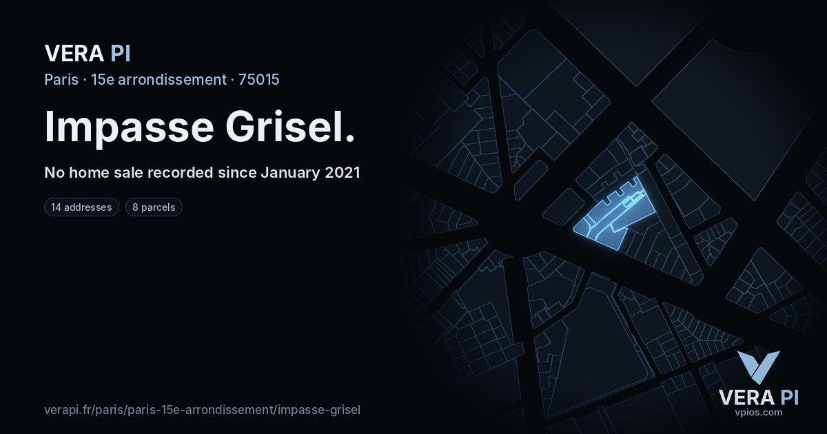 Impasse Grisel, 15e arrondissement at night – every parcel coloured by the prices around it, the street's own parcels lit