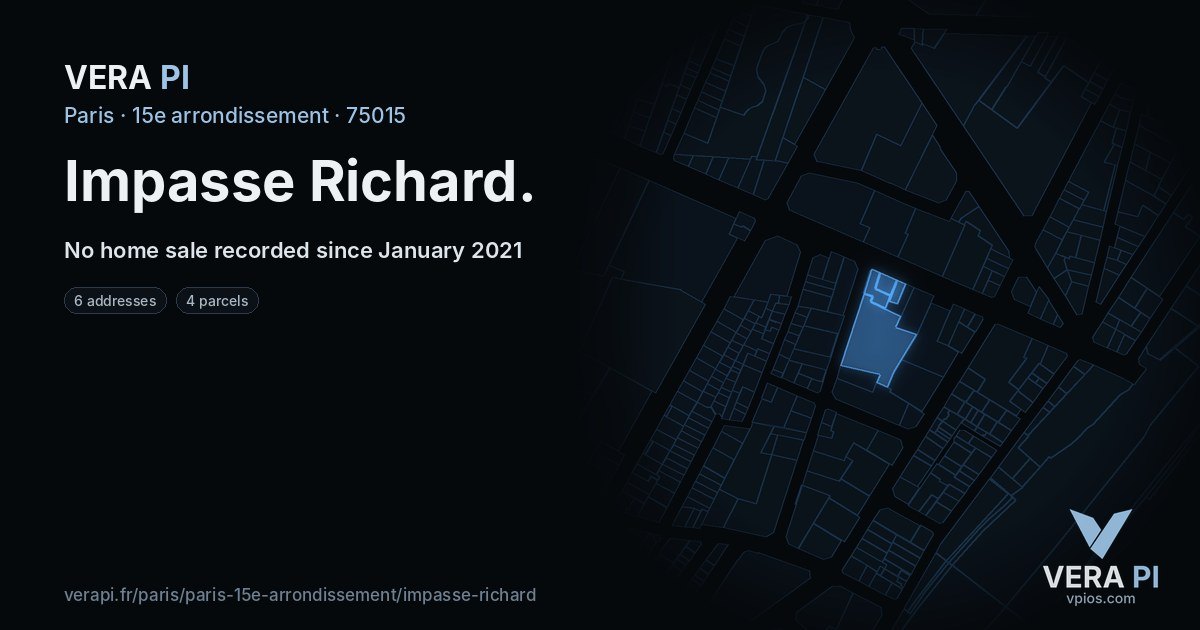 Impasse Richard, 15e arrondissement at night – every parcel coloured by the prices around it, the street's own parcels lit
