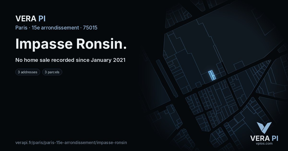 Impasse Ronsin, 15e arrondissement at night – every parcel coloured by the prices around it, the street's own parcels lit
