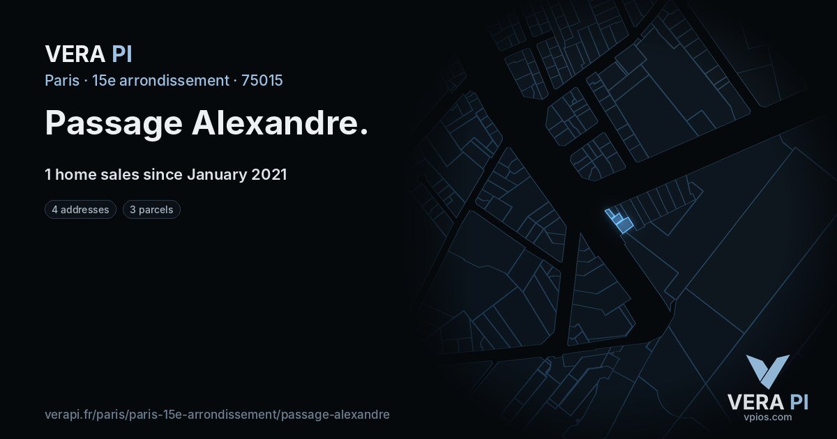 Passage Alexandre, 15e arrondissement at night – every parcel coloured by the prices around it, the street's own parcels lit