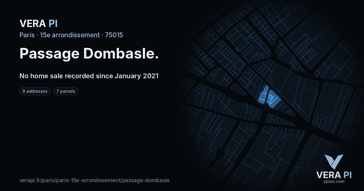 Passage Dombasle, 15e arrondissement at night – every parcel coloured by the prices around it, the street's own parcels lit