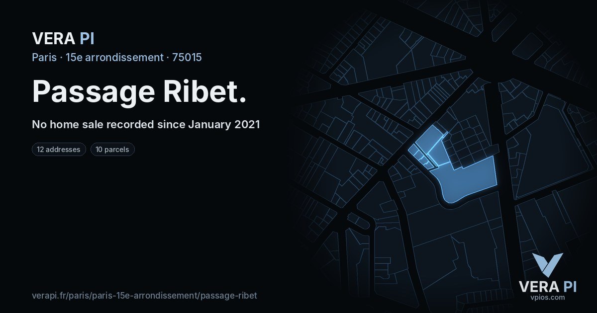 Passage Ribet, 15e arrondissement at night – every parcel coloured by the prices around it, the street's own parcels lit
