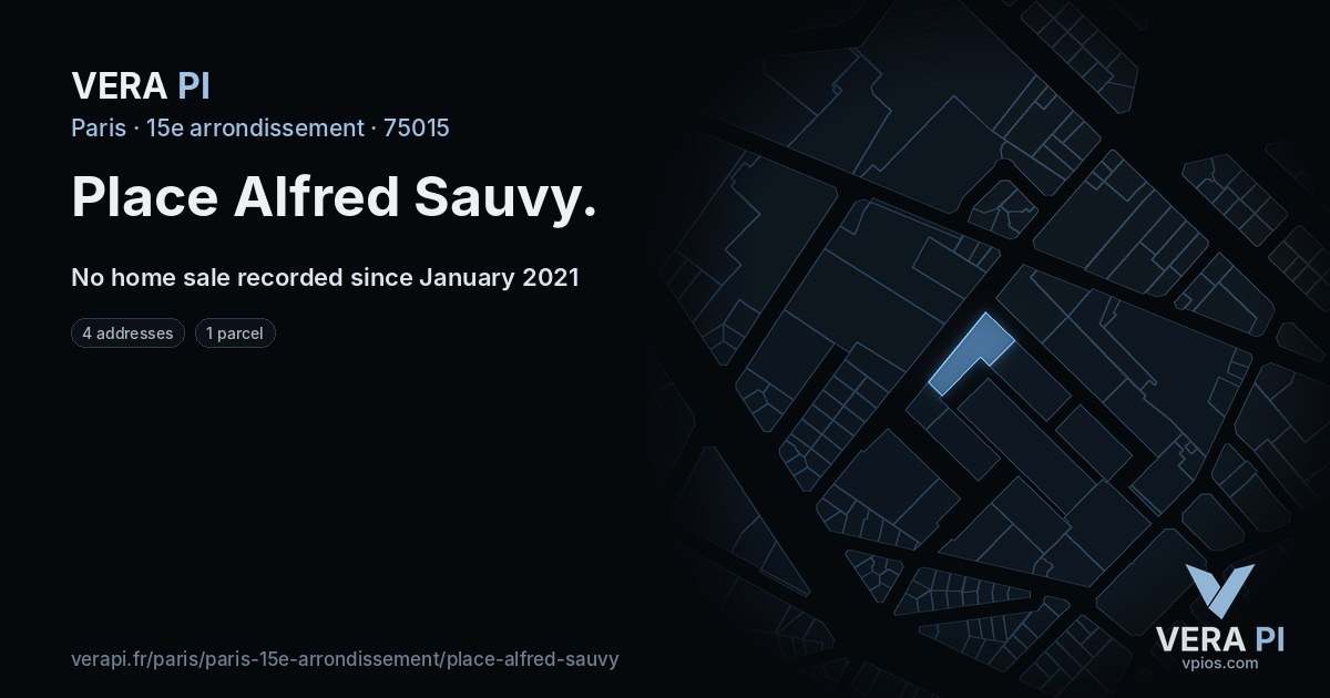 Place Alfred Sauvy, 15e arrondissement at night – every parcel coloured by the prices around it, the street's own parcels lit