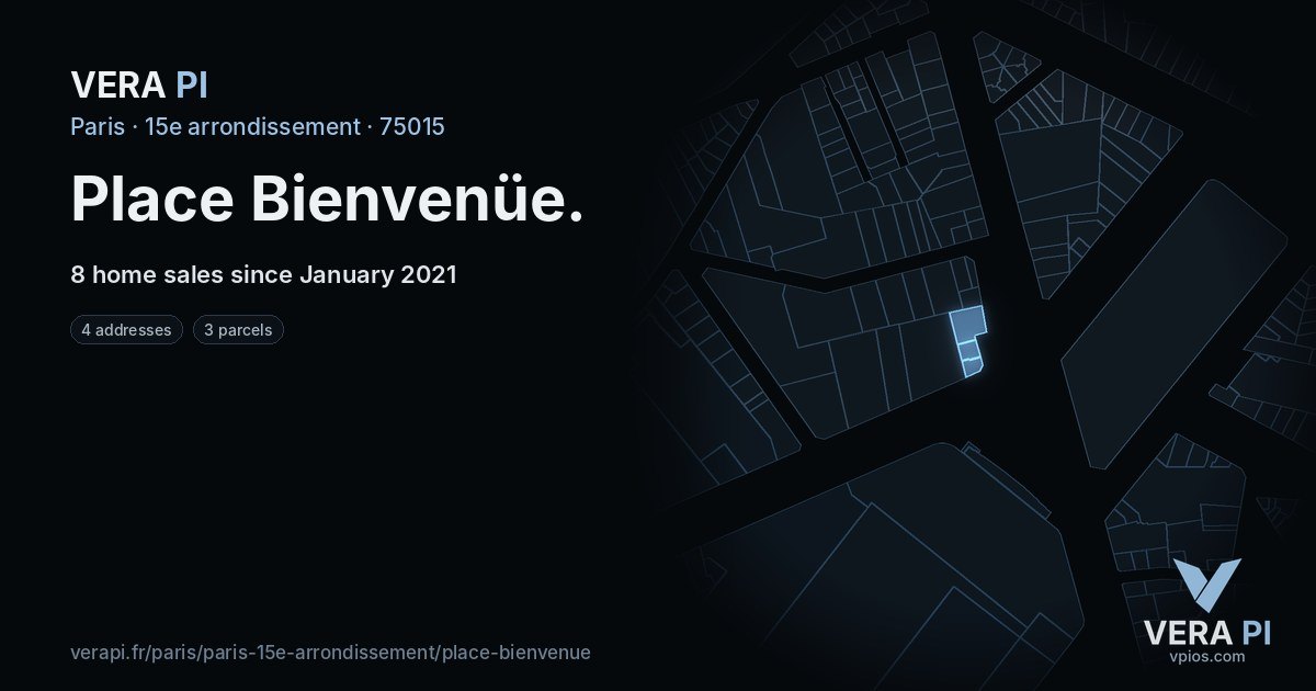 Place Bienvenüe, 15e arrondissement at night – every parcel coloured by the prices around it, the street's own parcels lit
