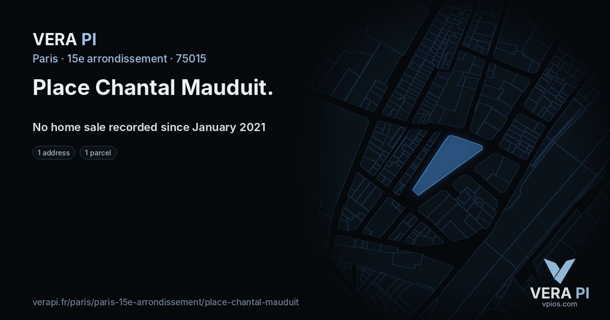Place Chantal Mauduit, 15e arrondissement at night – every parcel coloured by the prices around it, the street's own parcels lit