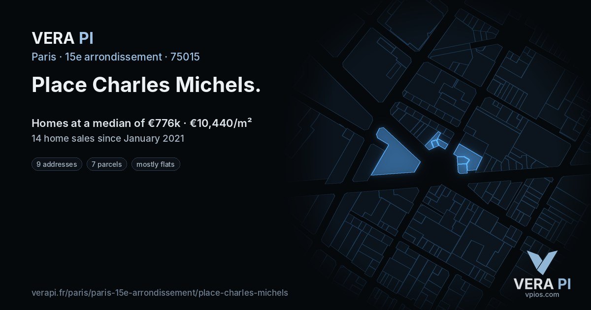 Place Charles Michels, 15e arrondissement at night – every parcel coloured by the prices around it, the street's own parcels lit