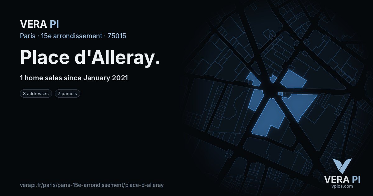 Place d'Alleray, 15e arrondissement at night – every parcel coloured by the prices around it, the street's own parcels lit
