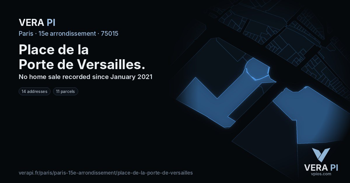 Place de la Porte de Versailles, 15e arrondissement at night – every parcel coloured by the prices around it, the street's own parcels lit