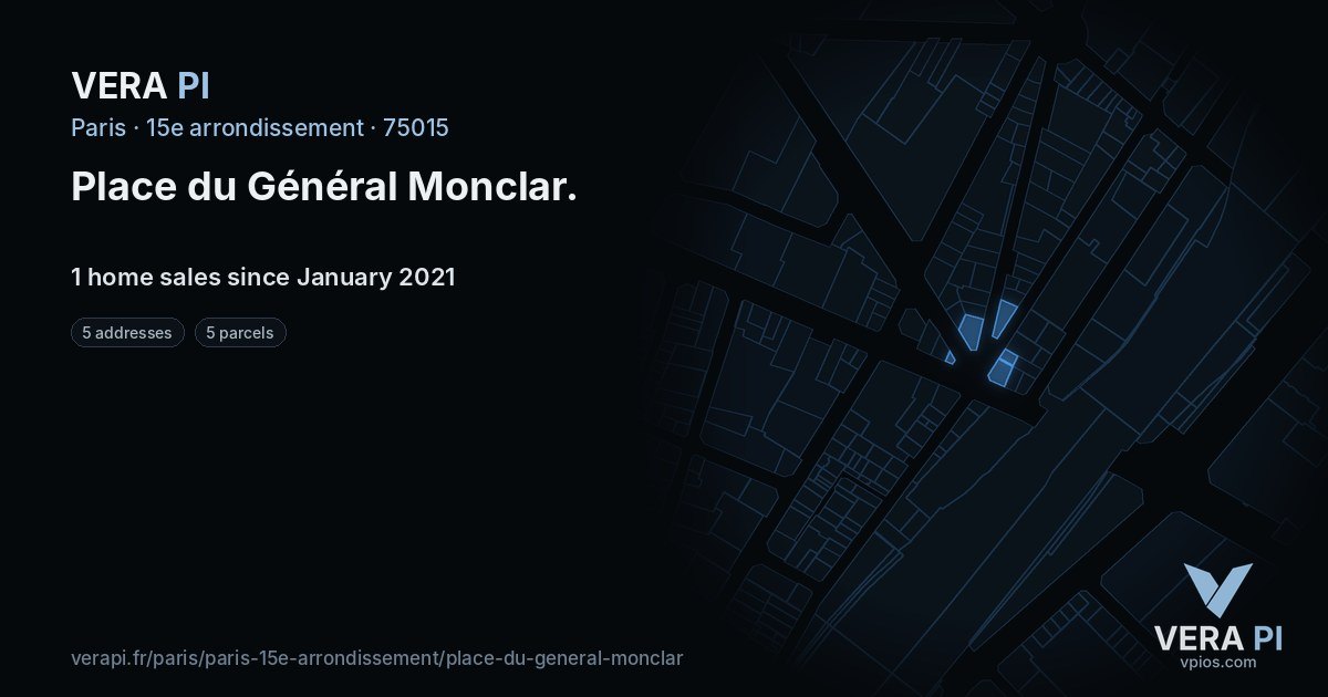 Place du Général Monclar, 15e arrondissement at night – every parcel coloured by the prices around it, the street's own parcels lit