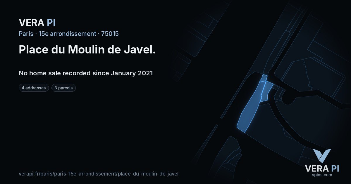 Place du Moulin de Javel, 15e arrondissement at night – every parcel coloured by the prices around it, the street's own parcels lit