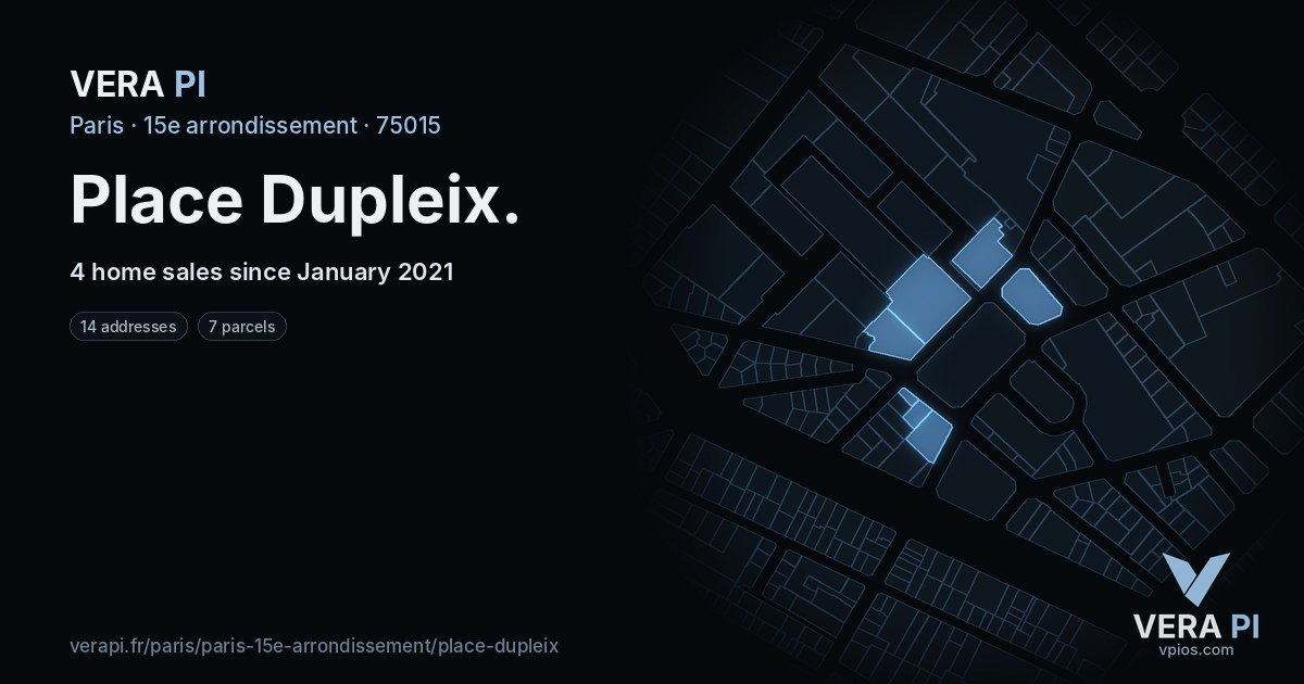 Place Dupleix, 15e arrondissement at night – every parcel coloured by the prices around it, the street's own parcels lit