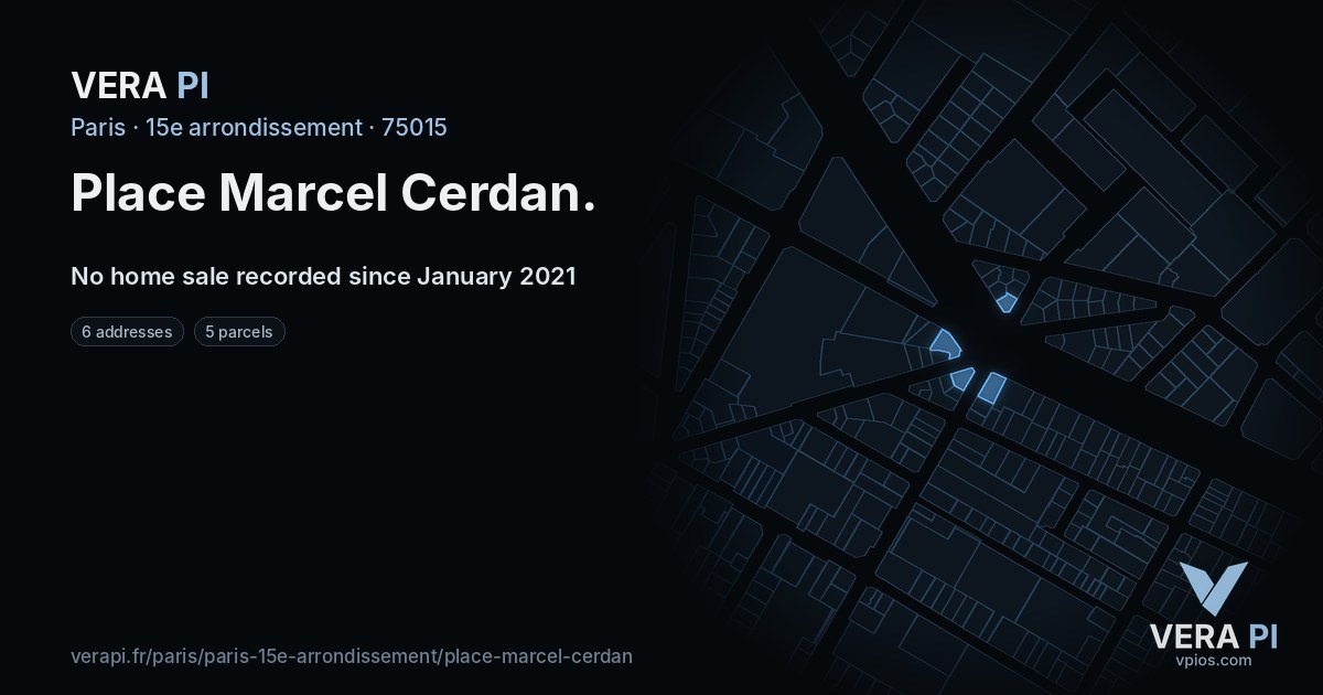 Place Marcel Cerdan, 15e arrondissement at night – every parcel coloured by the prices around it, the street's own parcels lit