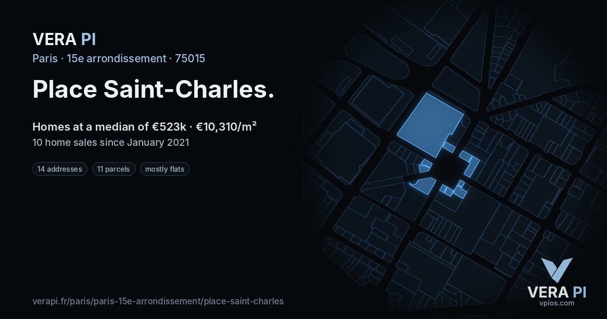 Place Saint-Charles, 15e arrondissement at night – every parcel coloured by the prices around it, the street's own parcels lit