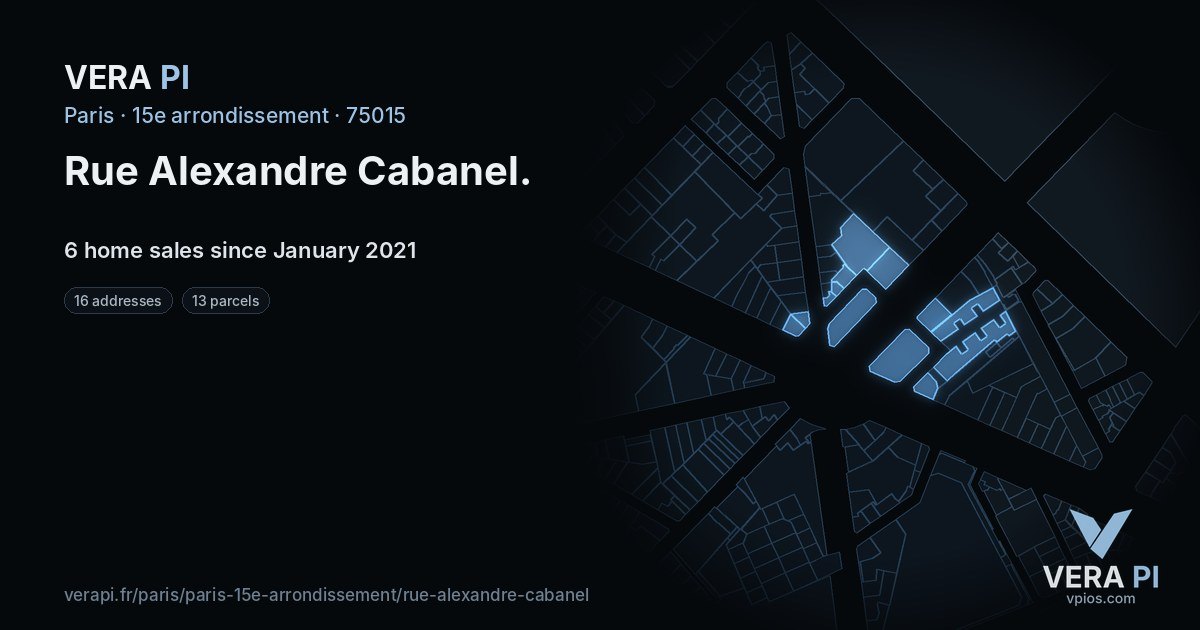 Rue Alexandre Cabanel, 15e arrondissement at night – every parcel coloured by the prices around it, the street's own parcels lit
