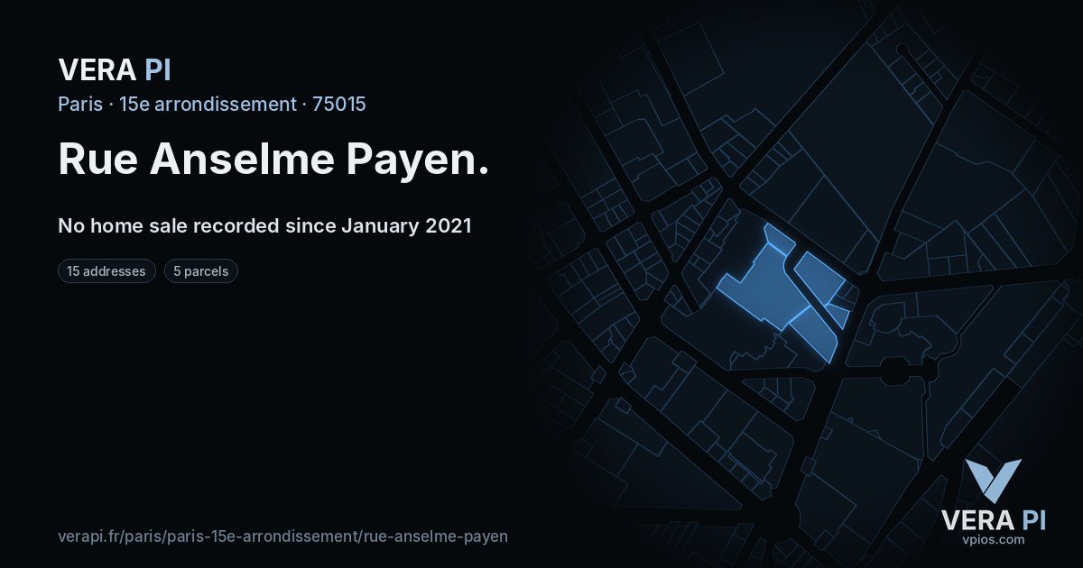 Rue Anselme Payen, 15e arrondissement at night – every parcel coloured by the prices around it, the street's own parcels lit