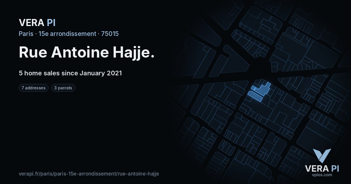 Rue Antoine Hajje, 15e arrondissement at night – every parcel coloured by the prices around it, the street's own parcels lit