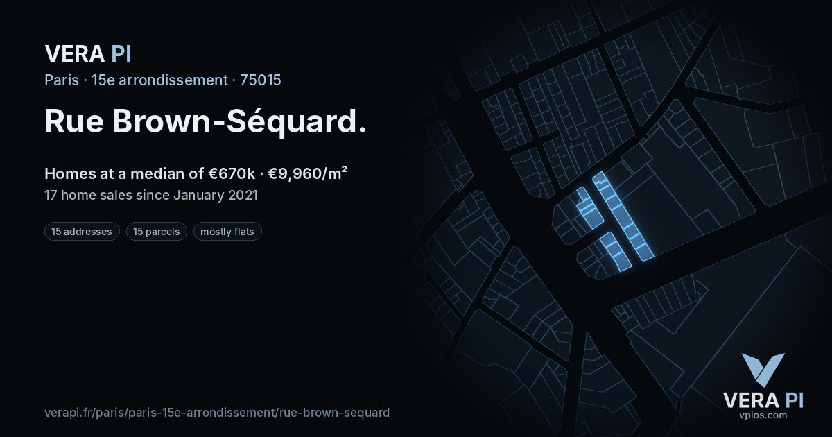 Rue Brown-Séquard, 15e arrondissement at night – every parcel coloured by the prices around it, the street's own parcels lit