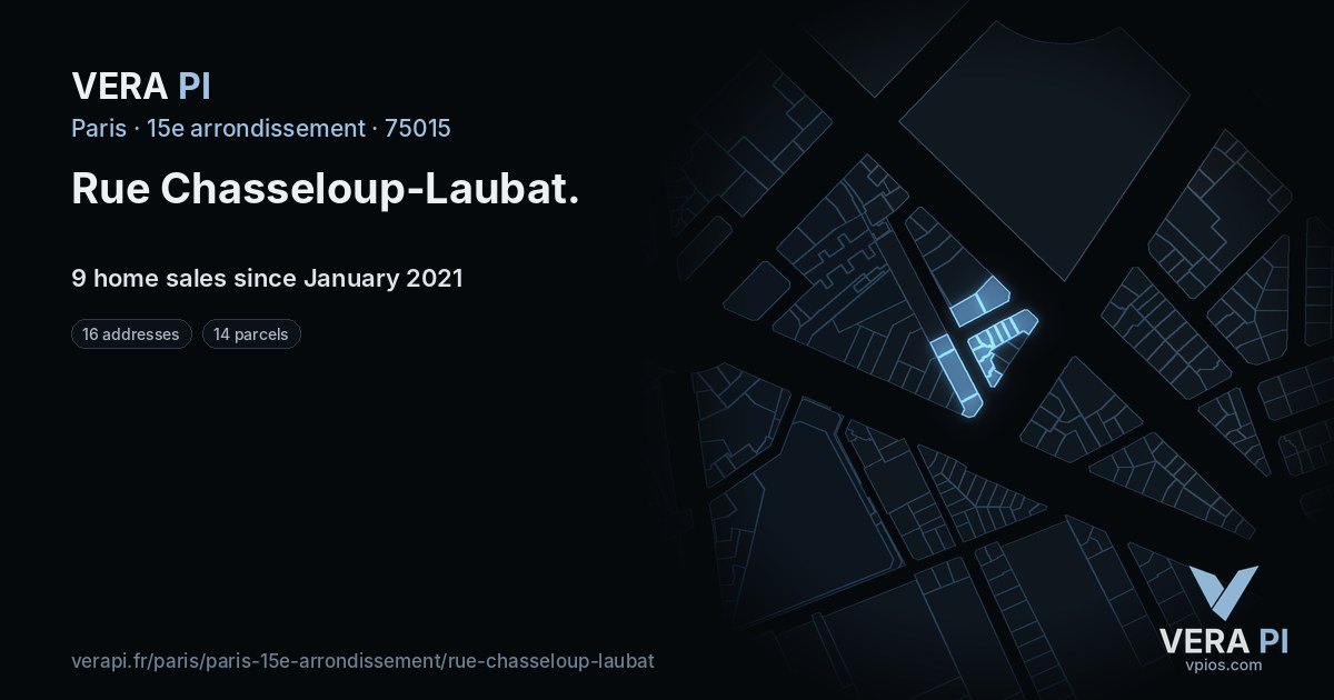 Rue Chasseloup-Laubat, 15e arrondissement at night – every parcel coloured by the prices around it, the street's own parcels lit