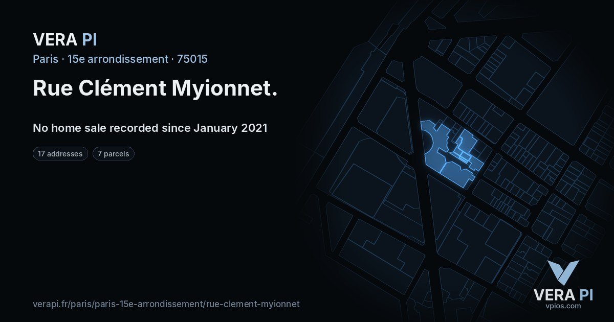 Rue Clément Myionnet, 15e arrondissement at night – every parcel coloured by the prices around it, the street's own parcels lit