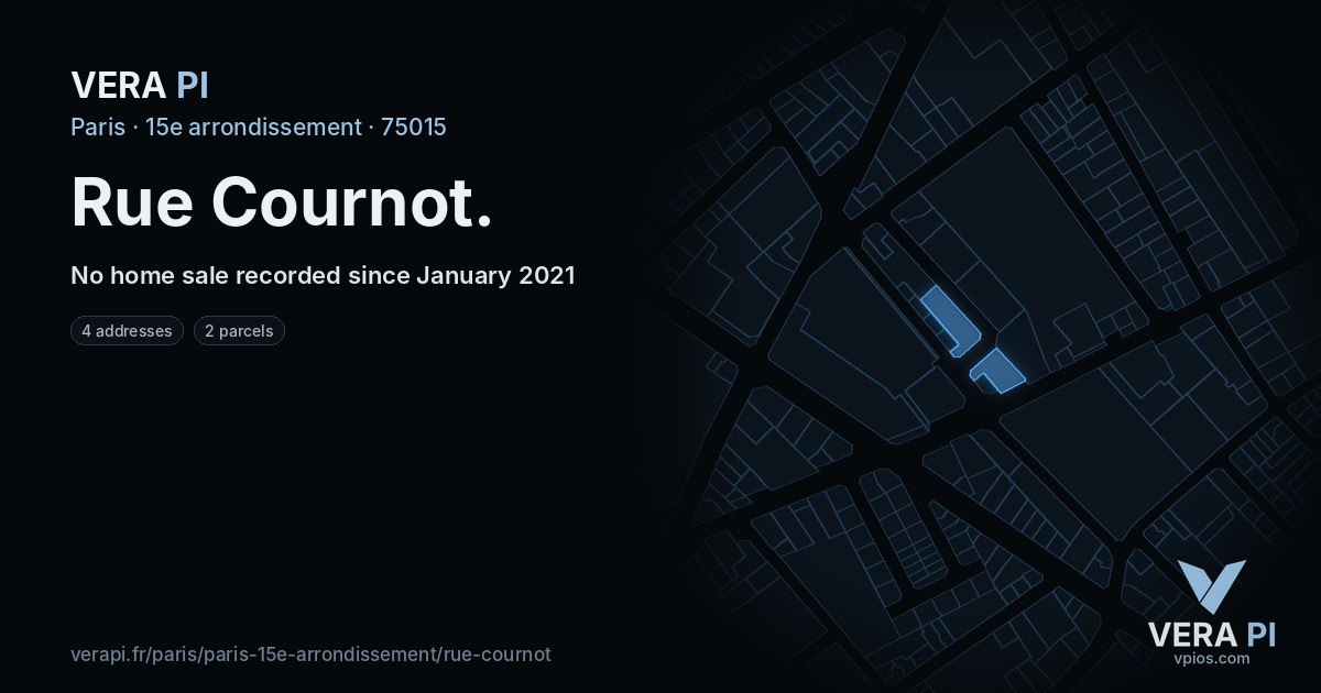 Rue Cournot, 15e arrondissement at night – every parcel coloured by the prices around it, the street's own parcels lit