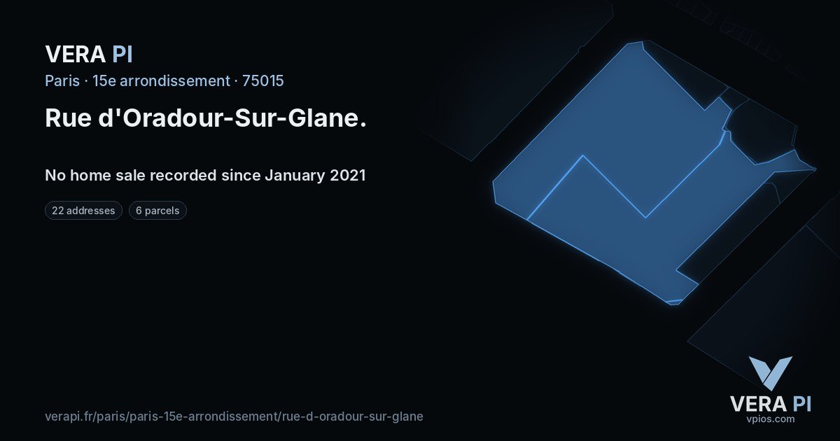 Rue d'Oradour-Sur-Glane, 15e arrondissement at night – every parcel coloured by the prices around it, the street's own parcels lit