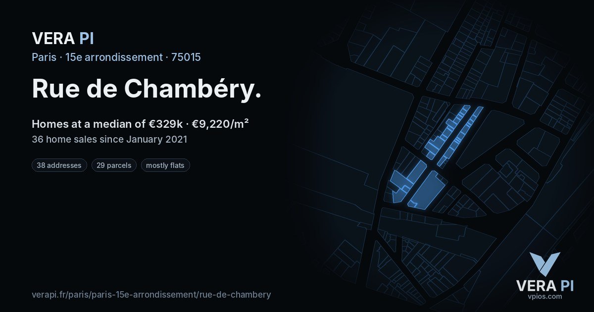 Rue de Chambéry, 15e arrondissement at night – every parcel coloured by the prices around it, the street's own parcels lit