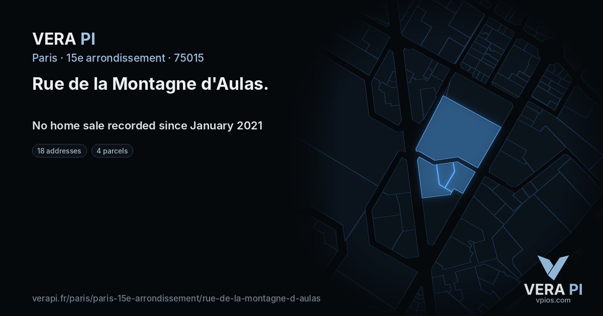 Rue de la Montagne d'Aulas, 15e arrondissement at night – every parcel coloured by the prices around it, the street's own parcels lit