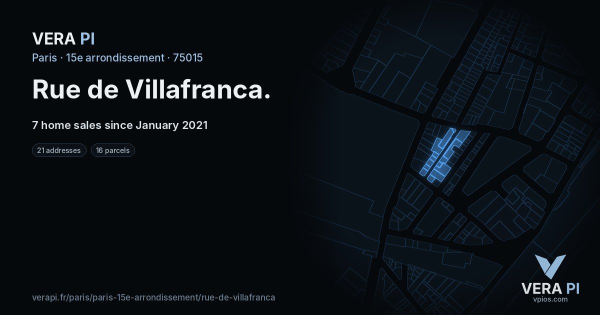 Rue de Villafranca, 15e arrondissement at night – every parcel coloured by the prices around it, the street's own parcels lit