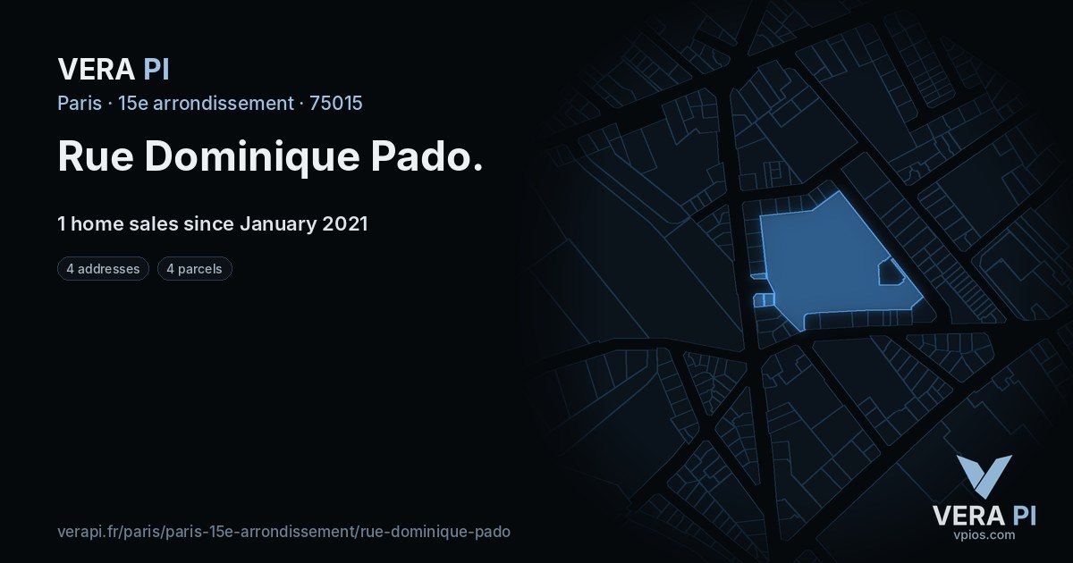 Rue Dominique Pado, 15e arrondissement at night – every parcel coloured by the prices around it, the street's own parcels lit
