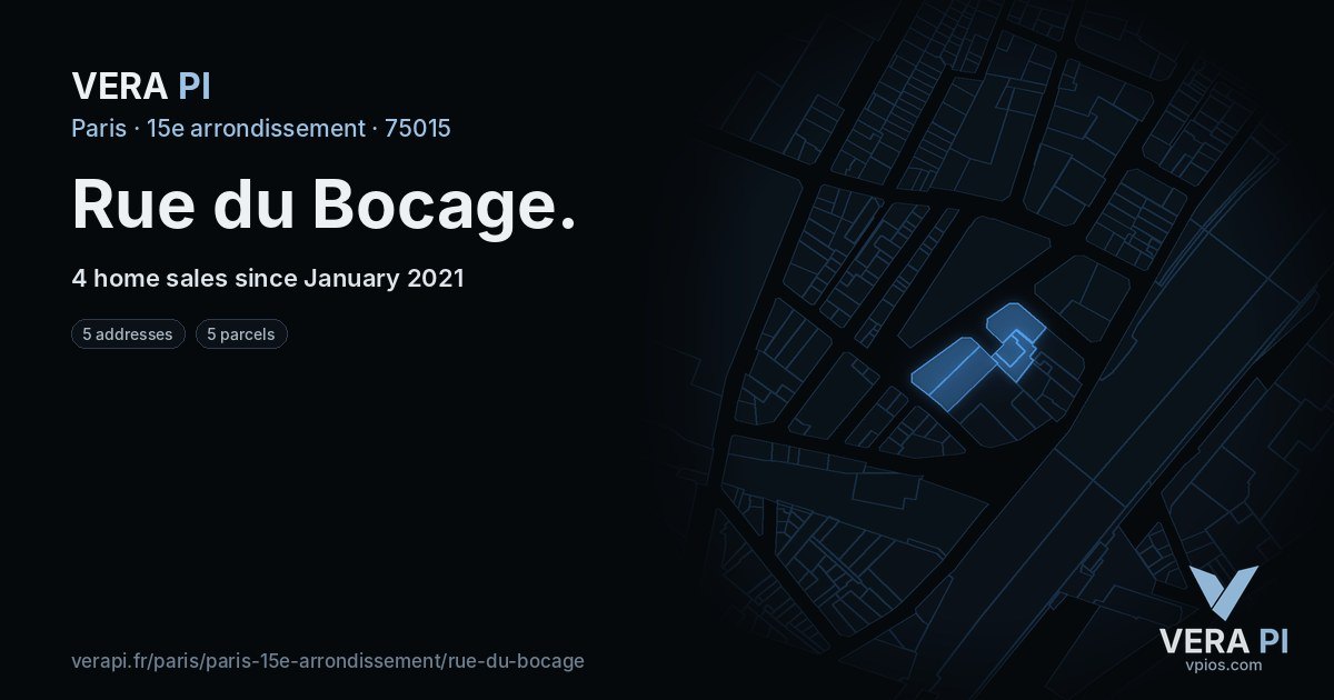 Rue du Bocage, 15e arrondissement at night – every parcel coloured by the prices around it, the street's own parcels lit