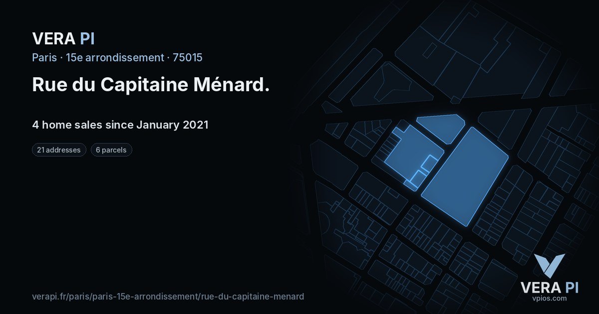 Rue du Capitaine Ménard, 15e arrondissement at night – every parcel coloured by the prices around it, the street's own parcels lit